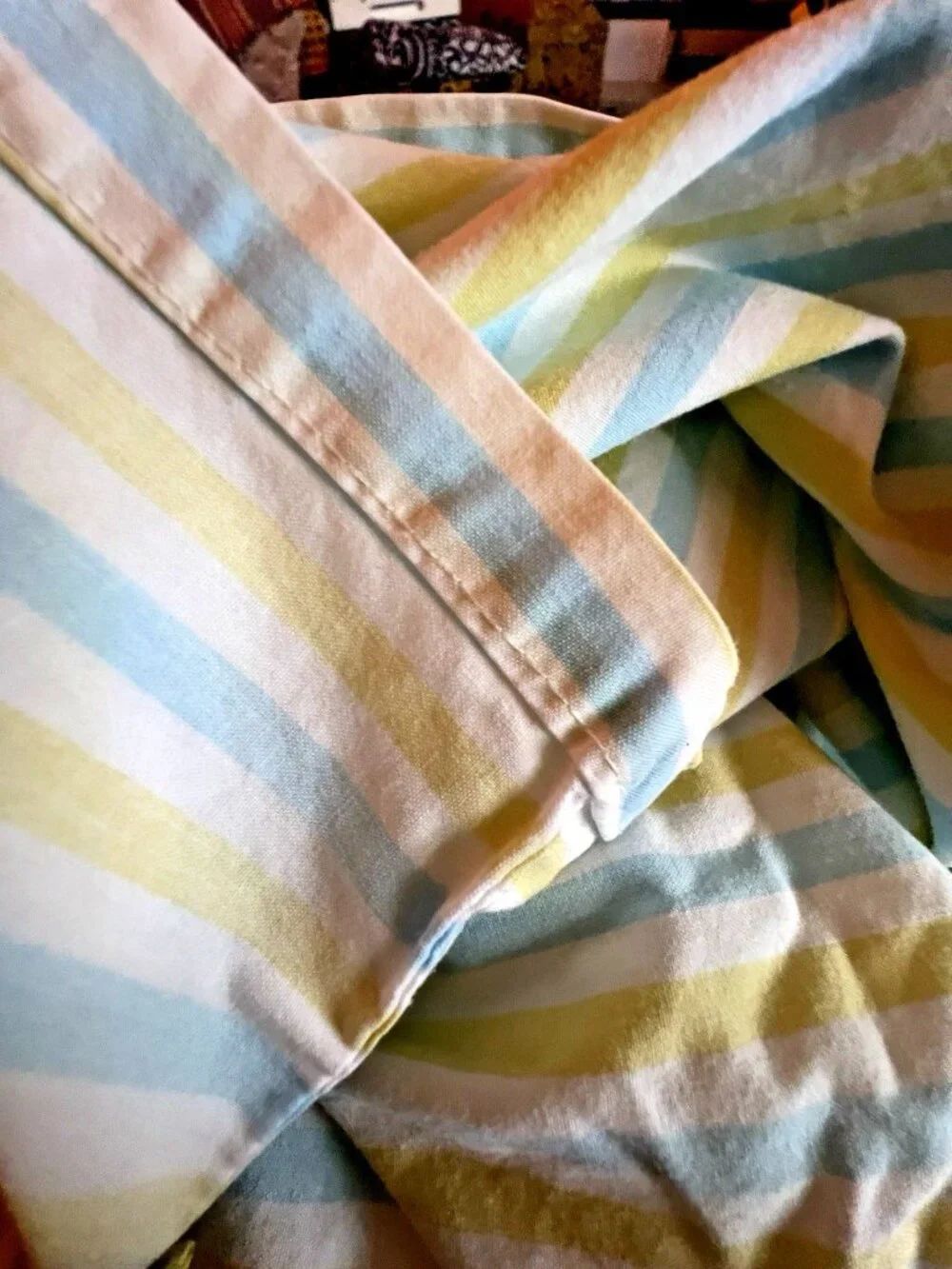 POTTERY BARN KIDS Twin Sheet Set 3 Pc Green Blue Stripe Organic Cotton Portugal